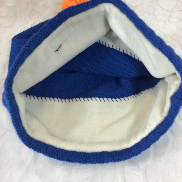 Bula knitted skull Beanie cap Orange pom fleece - Picture 4 of 7